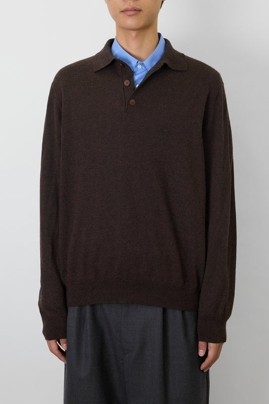 VINTAGE BROWN WOOL KNIT POLO SHIRT