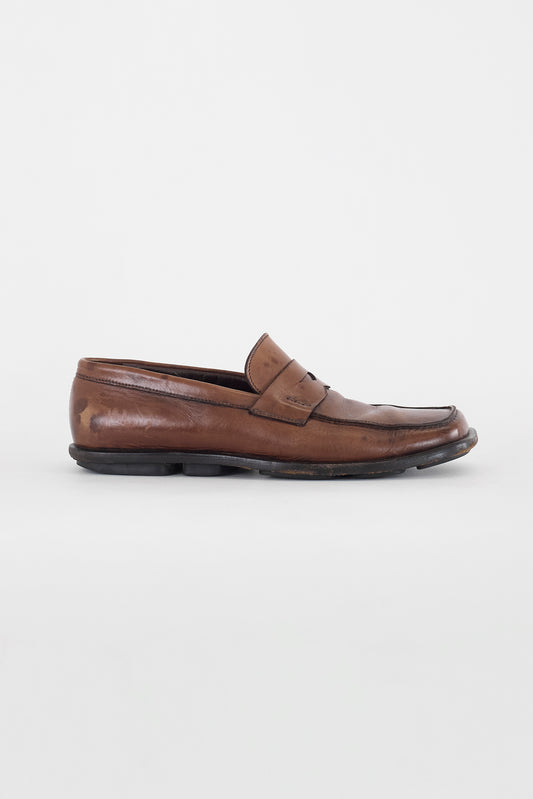PRADA BROWN LEATHER SHOES MADE IN ITALY