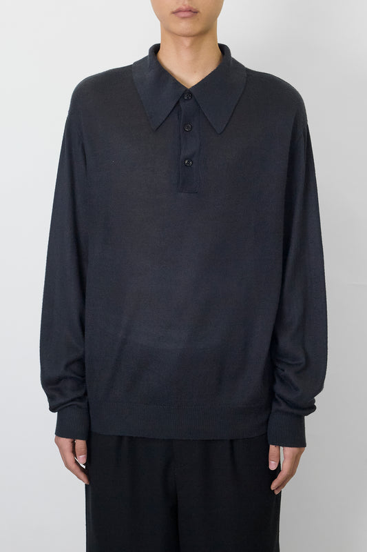 VINTAGE DARK GRAY KNIT POLO SHIRT MADE IN USA