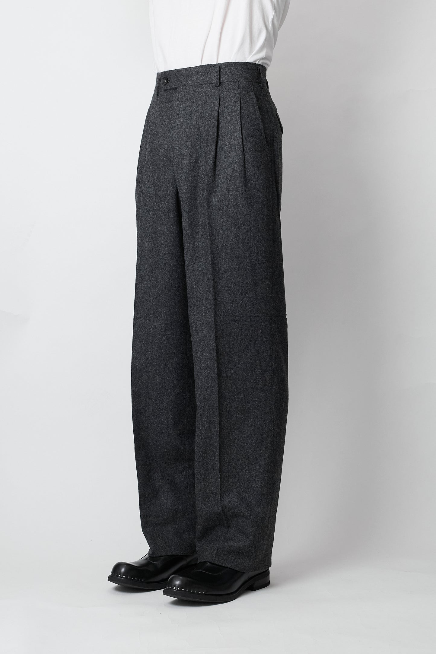 HOMME COMME DES GARCONS GRAY WOOL WIDE PANTS