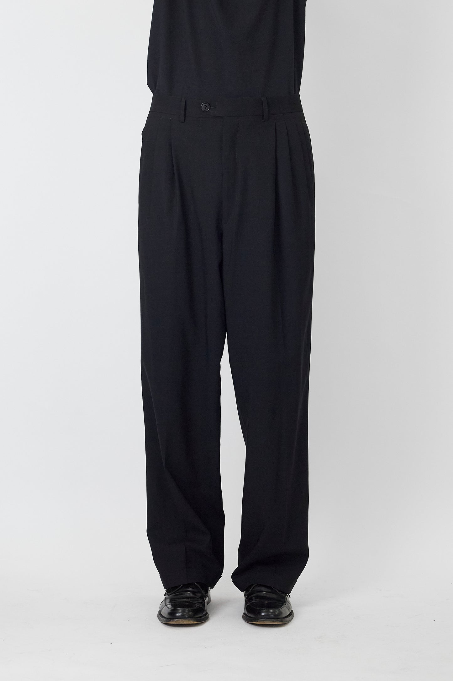 ZANETTI BLACK WOOL WIDE PANTS MADE IN ITALY