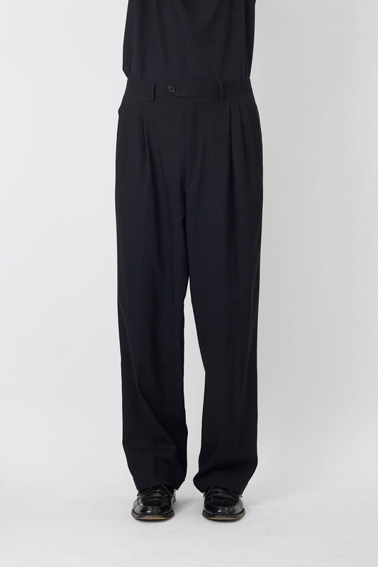 ZANETTI BLACK WOOL WIDE PANTS MADE IN ITALY