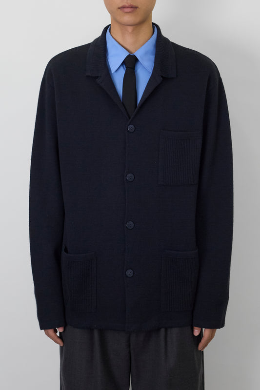 VINTAGE NAVY WOOL KNIT JACKET MADE IN SPAIN