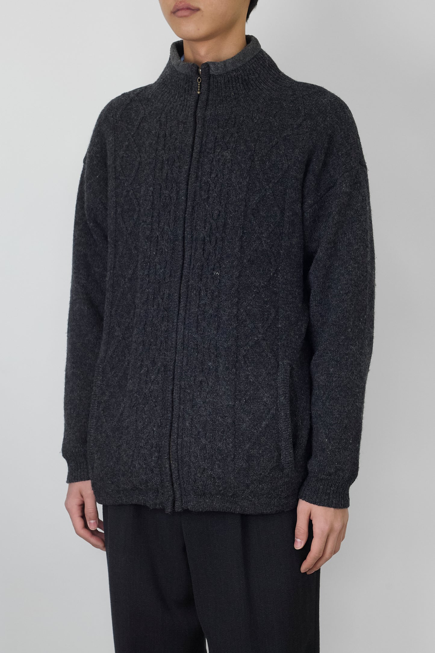 VINTAGE GRAY WOOL ZIP UP KNIT JACKET