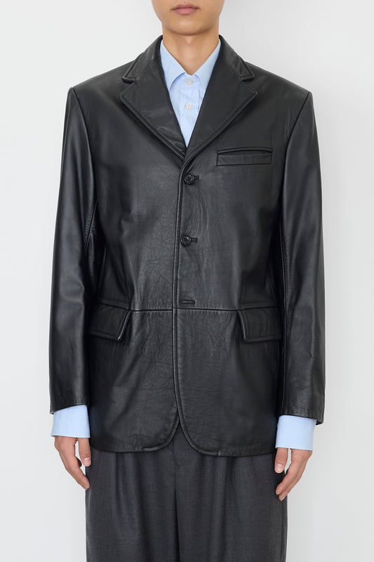 COMME CA BLACK LEATHER TAILORED JACKET