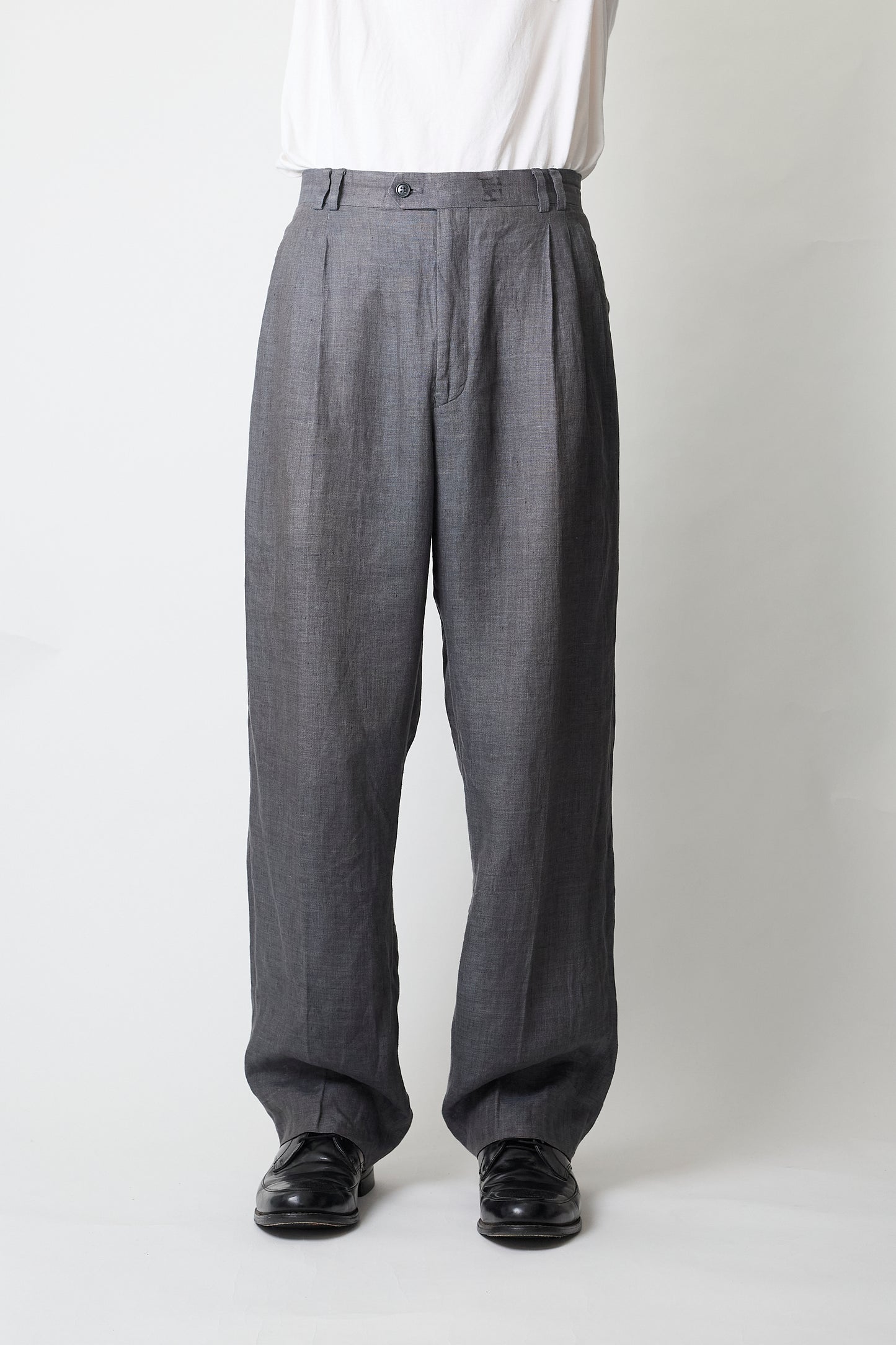 VINTAGE GRAY LINEN WIDE PANTS