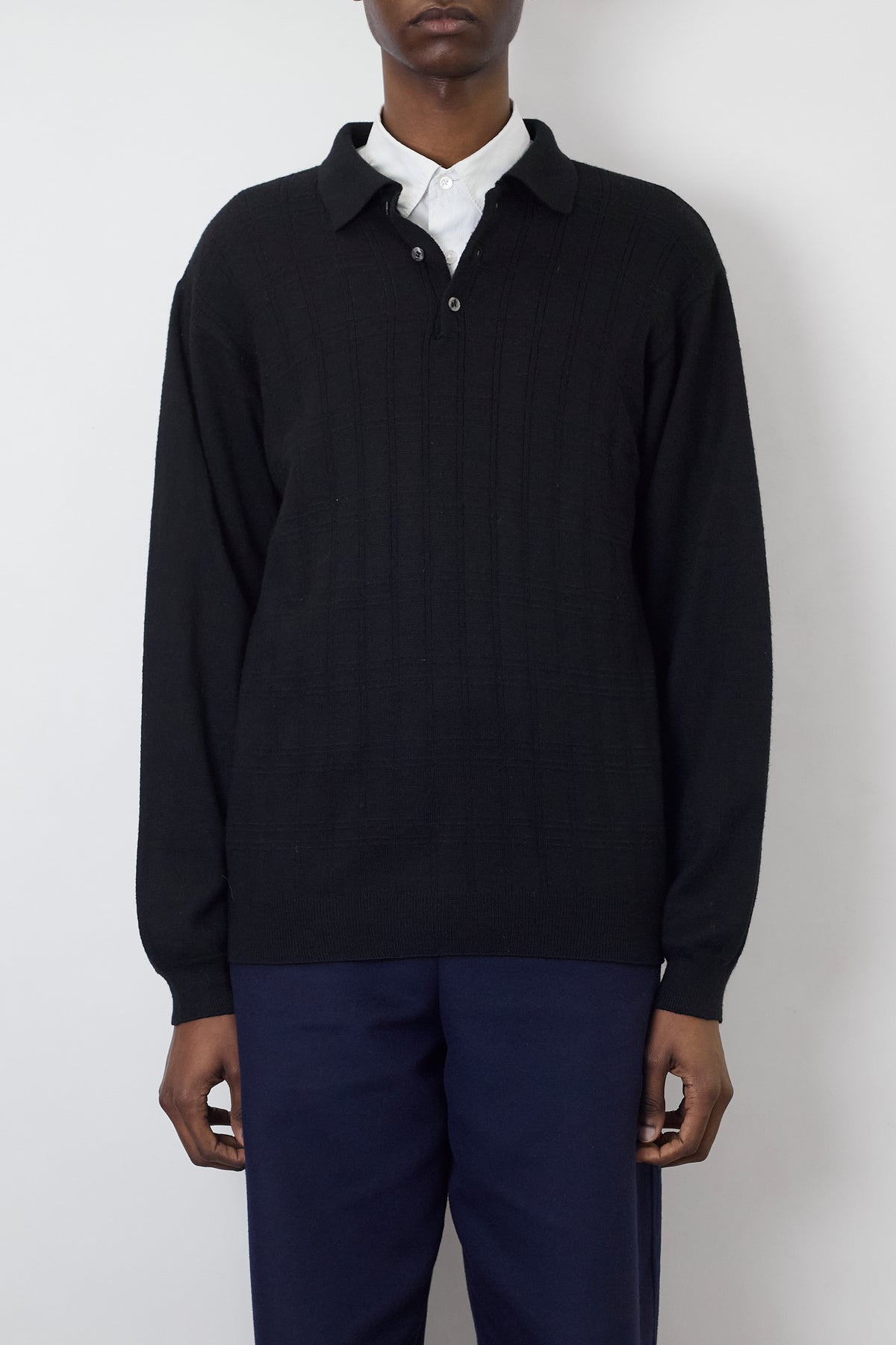 VINTAGE BLACK WOOL KNIT POLO SHIRT MADE IN ITALY – DISSONANCE