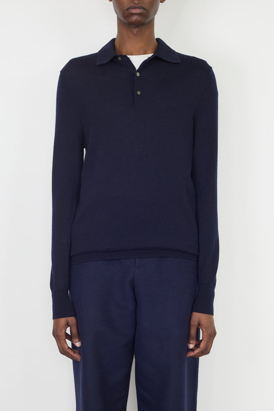 VINTAGE NAVY WOOL KNIT POLO SHIRT