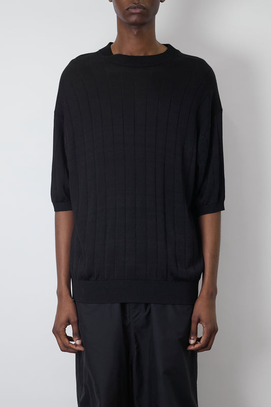 VINTAGE BLACK HALF SLEEVE KNIT T SHIRT