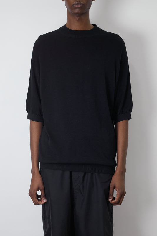 VINTAGE BLACK SILK HALF SLEEVE KNIT T SHIRT