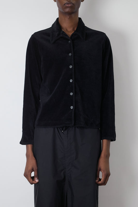WHITE STAG STITCHED BLACK VELOUR SHIRT
