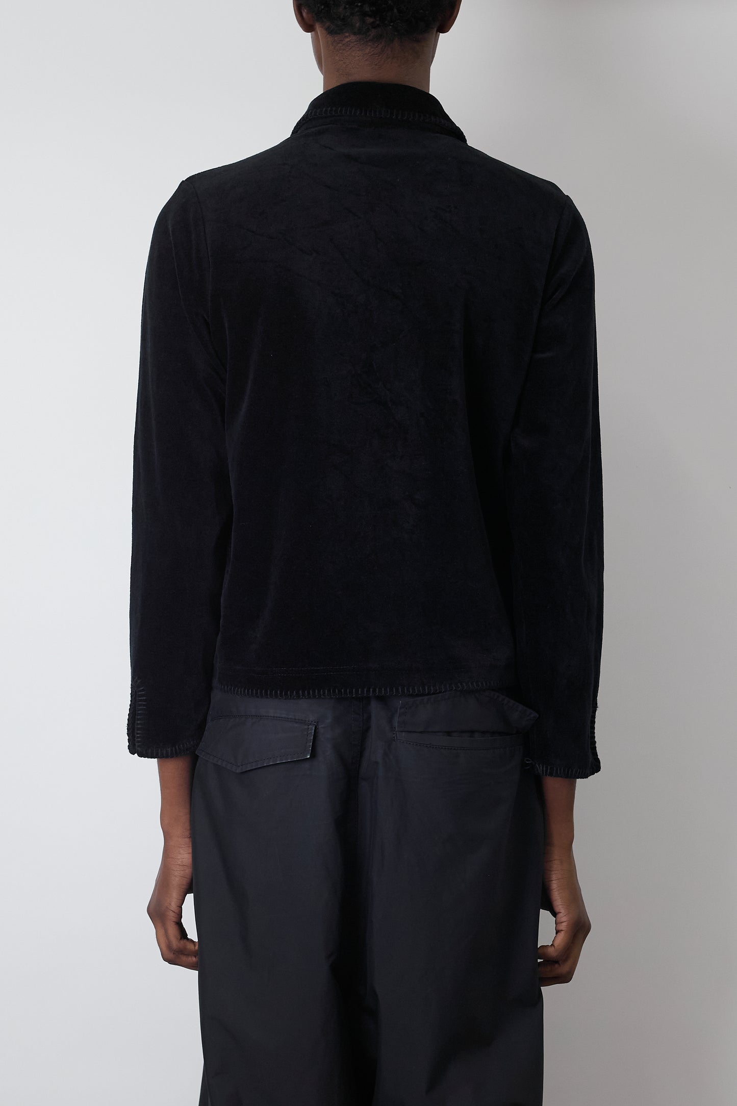 WHITE STAG STITCHED BLACK VELOUR SHIRT
