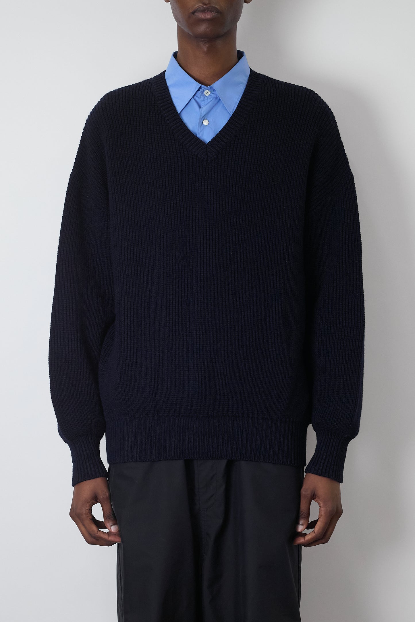 HOMME COMME DES GARCONS NAVY WOOL LOGO KNIT