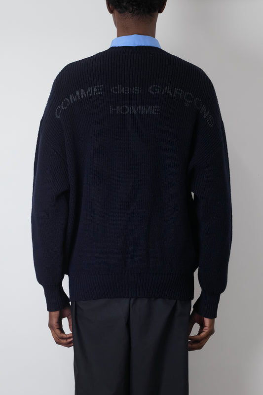 HOMME COMME DES GARCONS NAVY WOOL LOGO KNIT