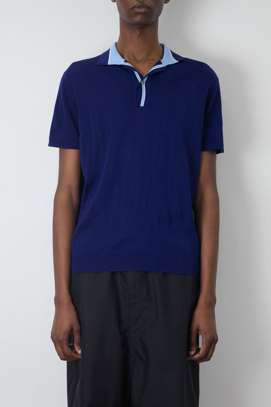 VINTAGE BLUE HALF SLEEVE KNIT POLO SHIRT