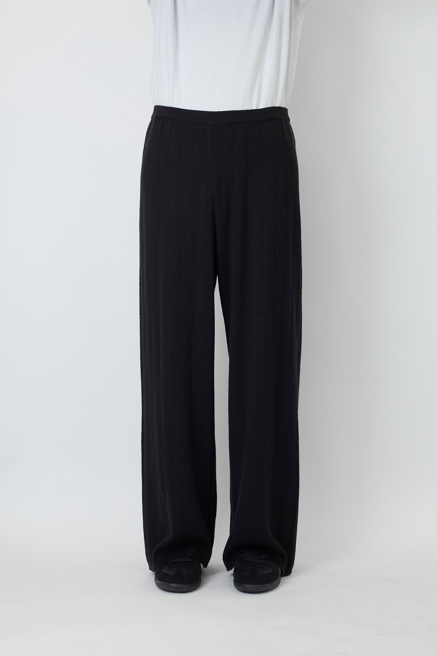VINTAGE BLACK WOOL KNIT WIDE PANTS