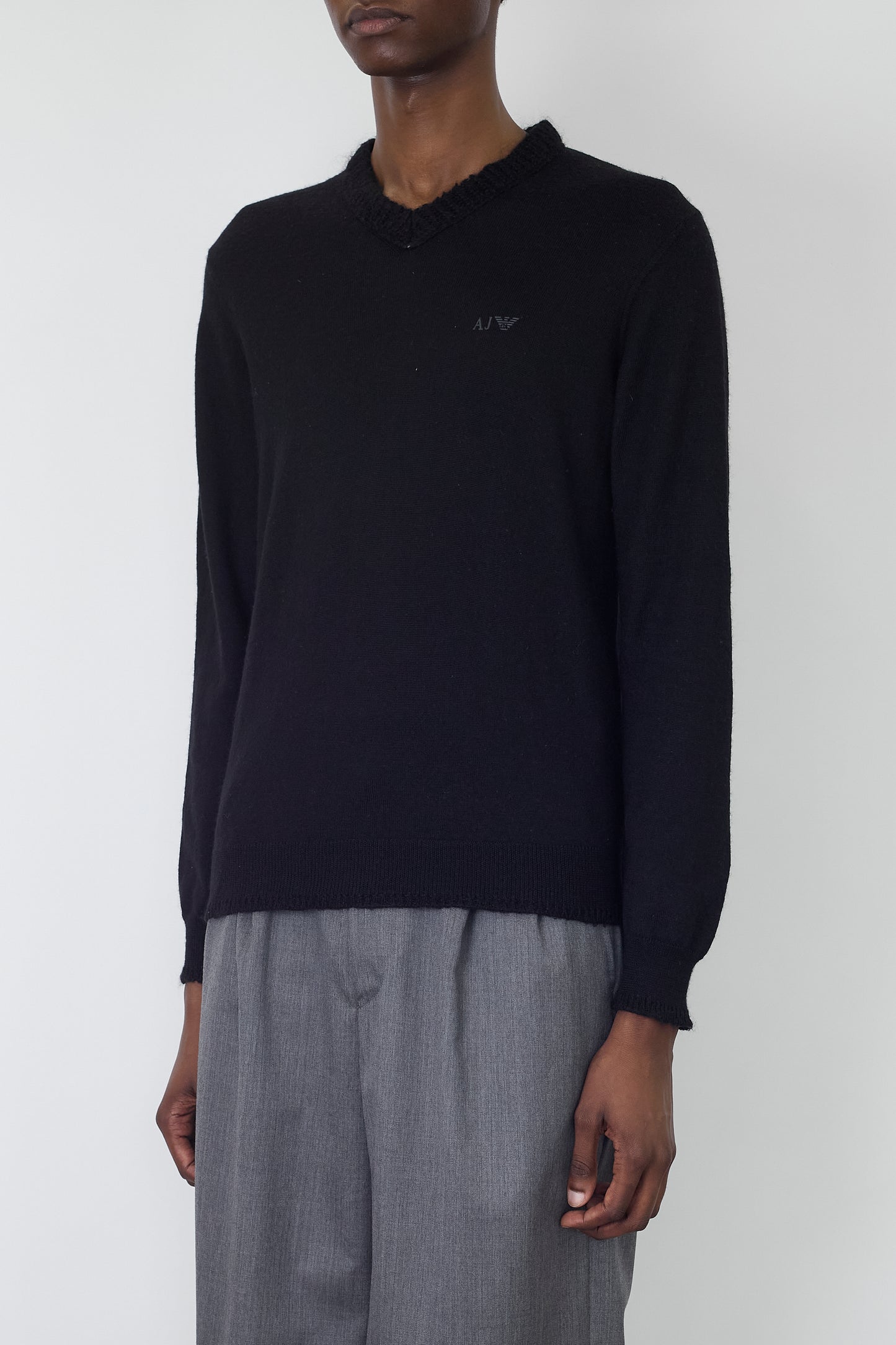 ARMANI JEANS BLACK WOOL V NECK KNIT