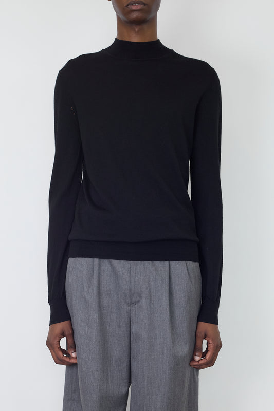 PRADA BLACK WOOL MOCK NECK KNIT