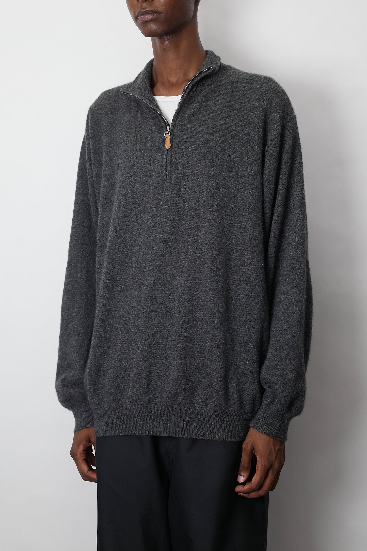 VINTAGE GRAY CASHMERE HALF ZIP KNIT