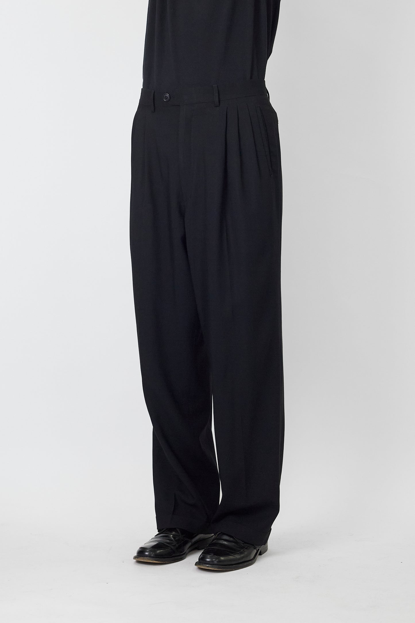 ZANETTI BLACK WOOL WIDE PANTS MADE IN ITALY