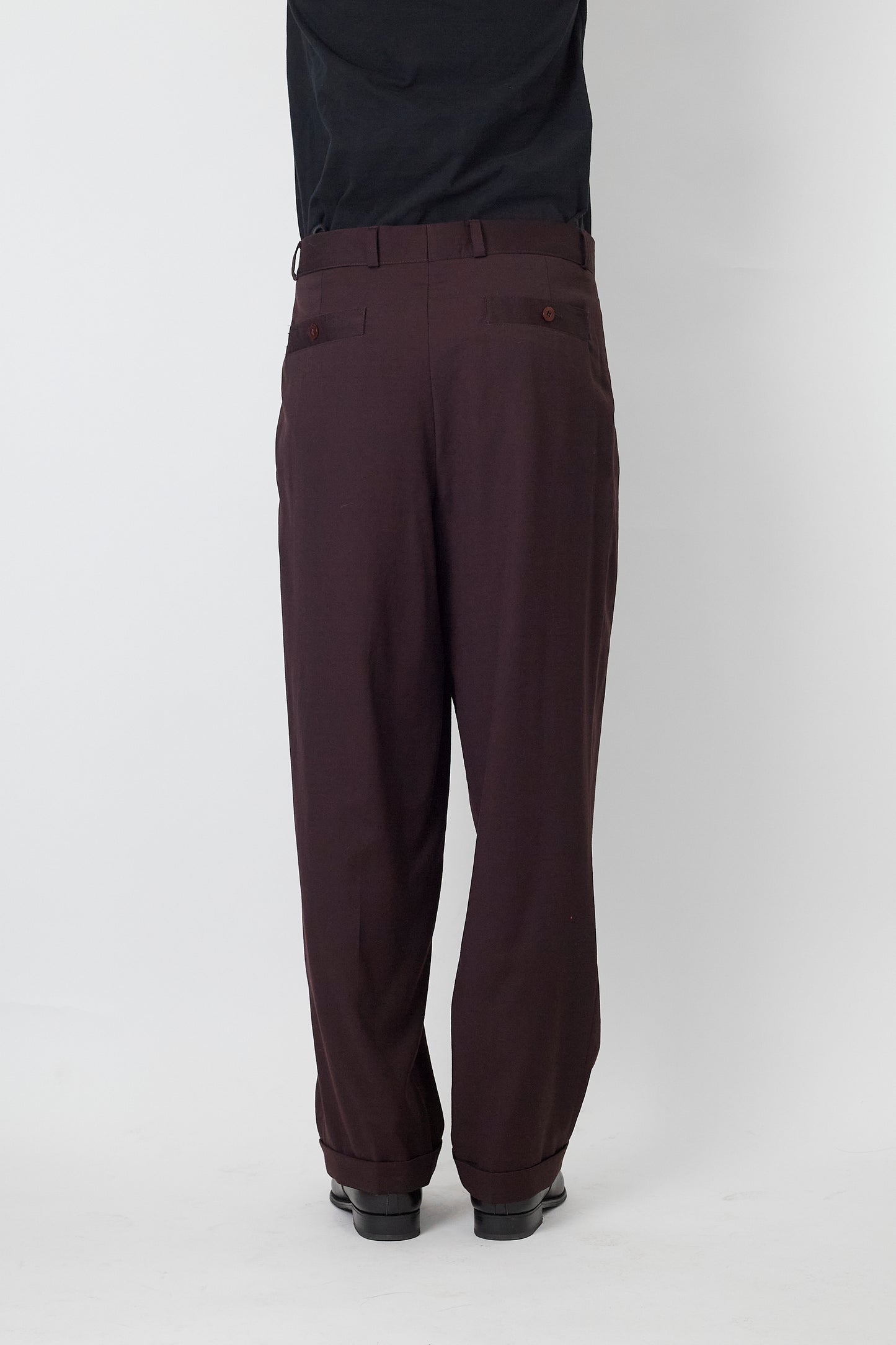 VINTAGE BROWN WOOL WIDE PANTS MADE IN ITALY