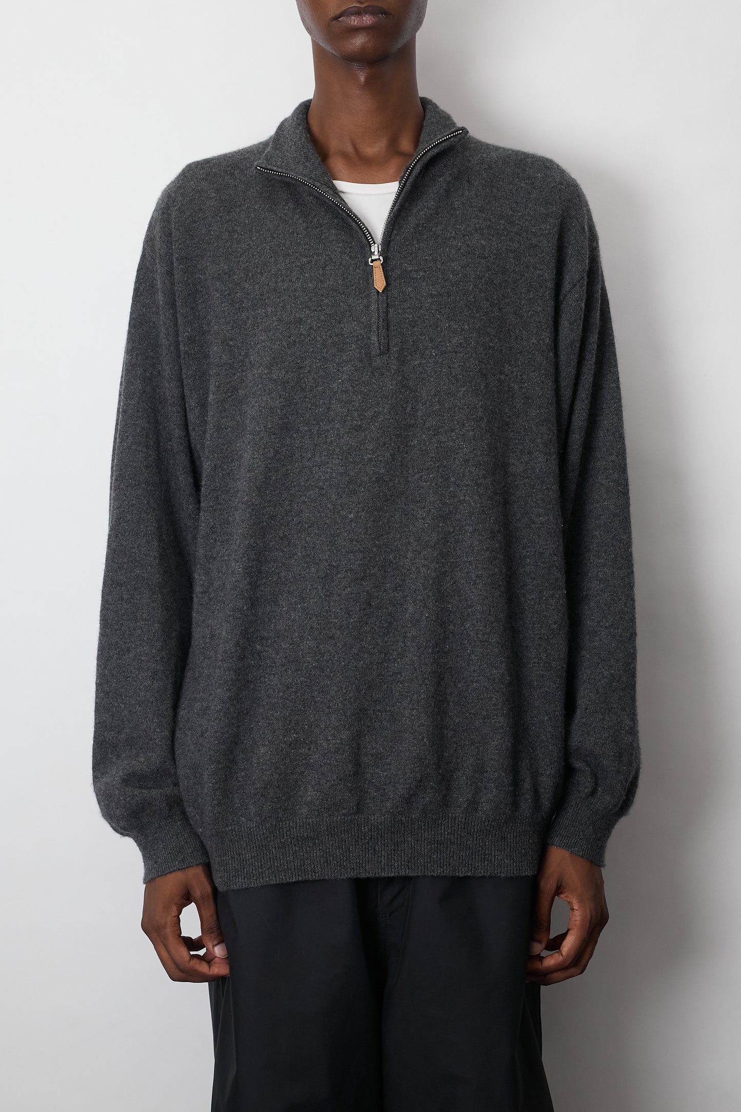 VINTAGE GRAY CASHMERE HALF ZIP KNIT