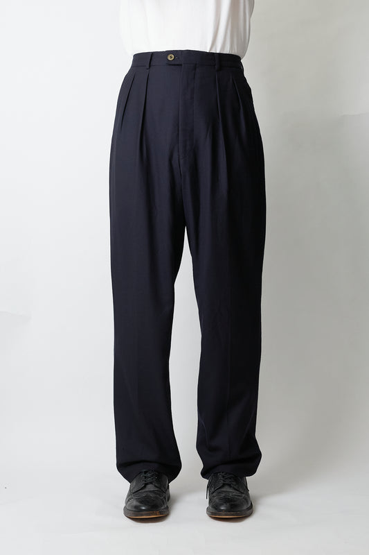 PAUL SMITH NAVY WOOL GABARDINE WIDE PANTS