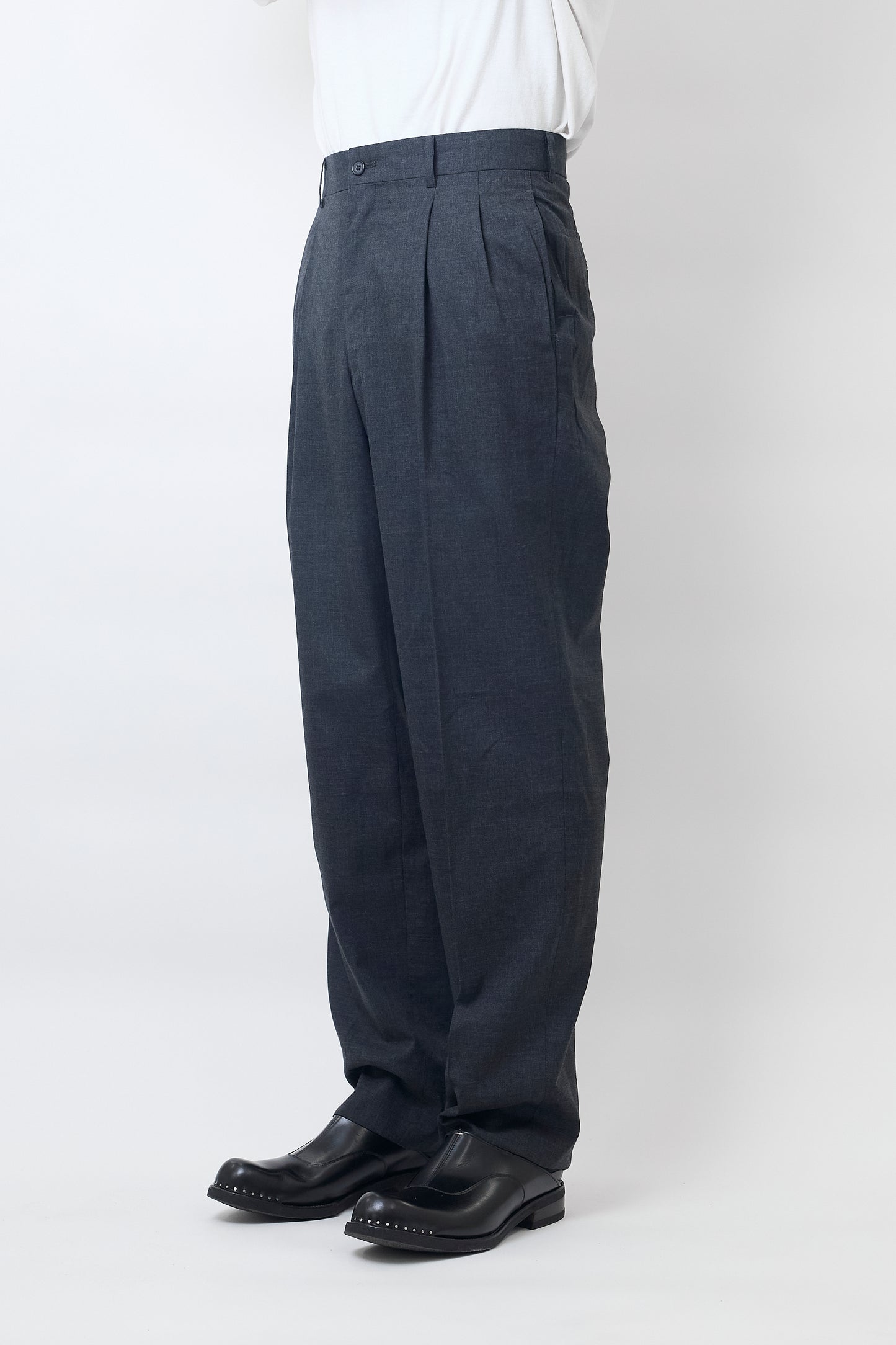 YOHJI YAMAMOTO GRAY WOOL GABARDINE WIDE PANTS