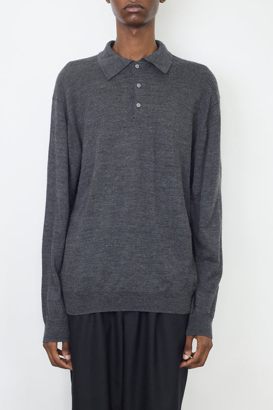 VINTAGE GRAY WOOL KNIT POLO SHIRT