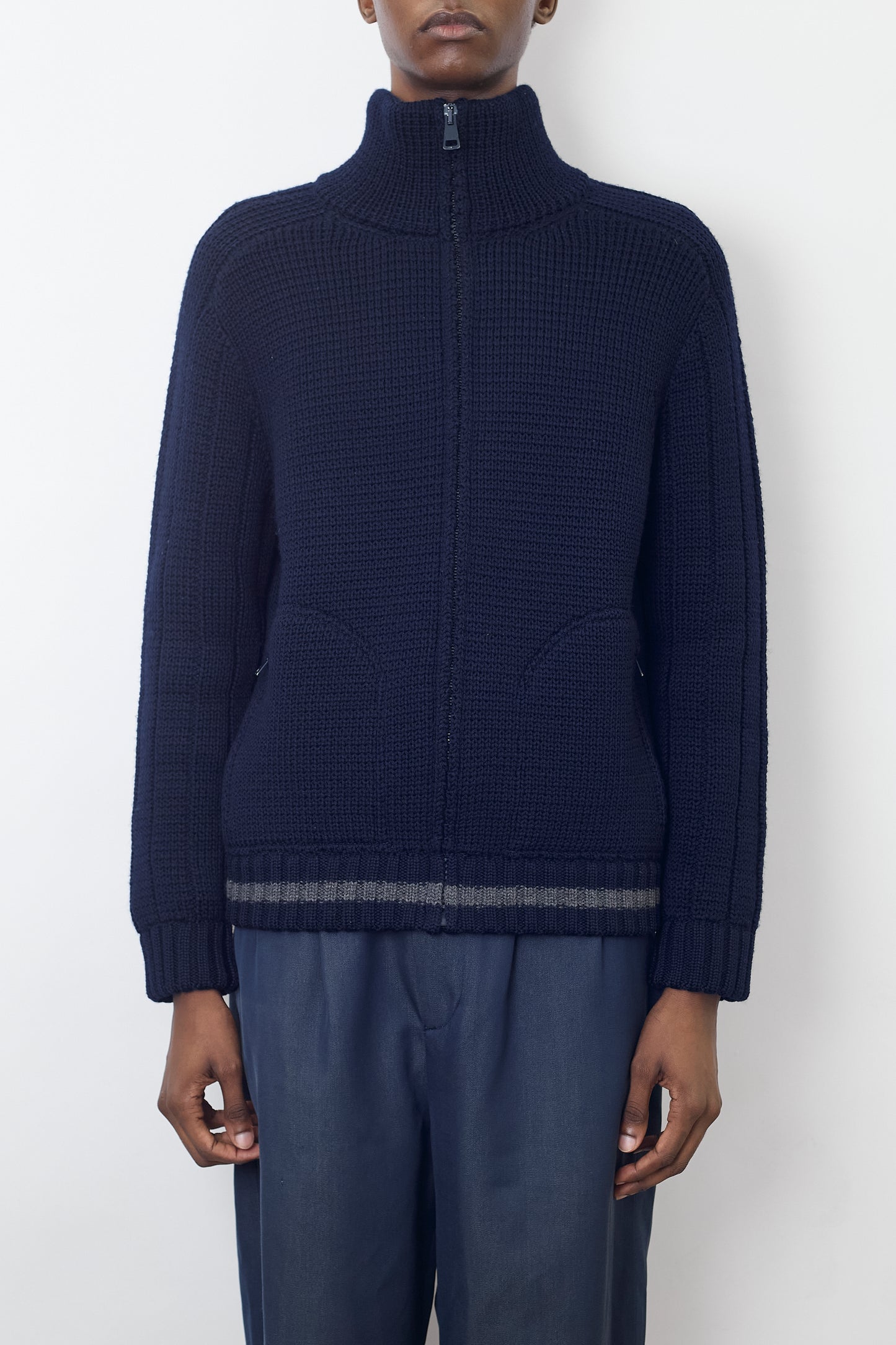 GUCCI NAVY WOOL ZIP UP KNIT JACKET MADE IN ITALY