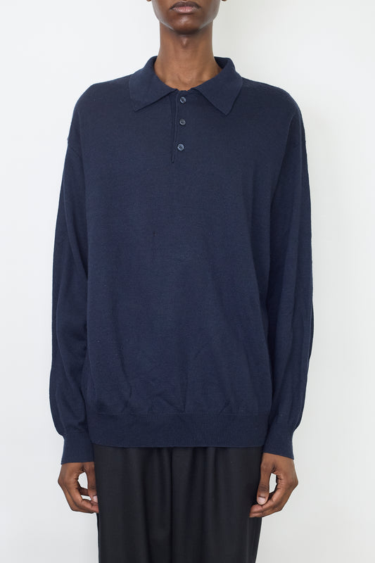 VINTAGE NAVY WOOL KNIT POLO SHIRT