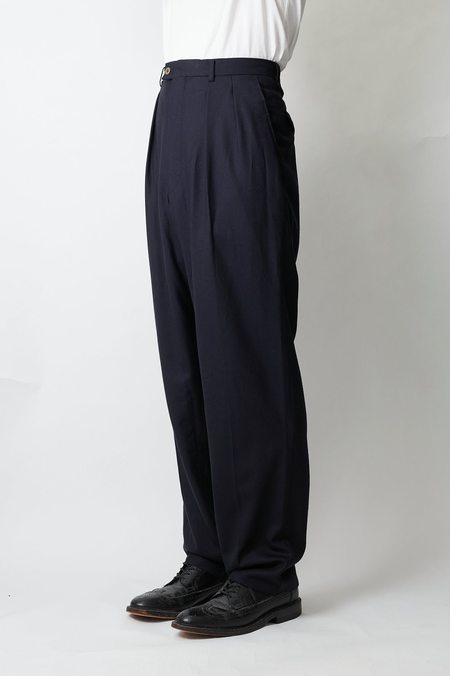 PAUL SMITH NAVY WOOL GABARDINE WIDE PANTS