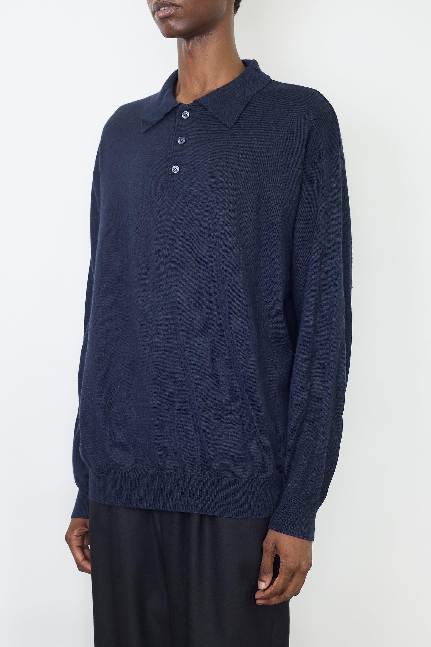 VINTAGE NAVY WOOL KNIT POLO SHIRT