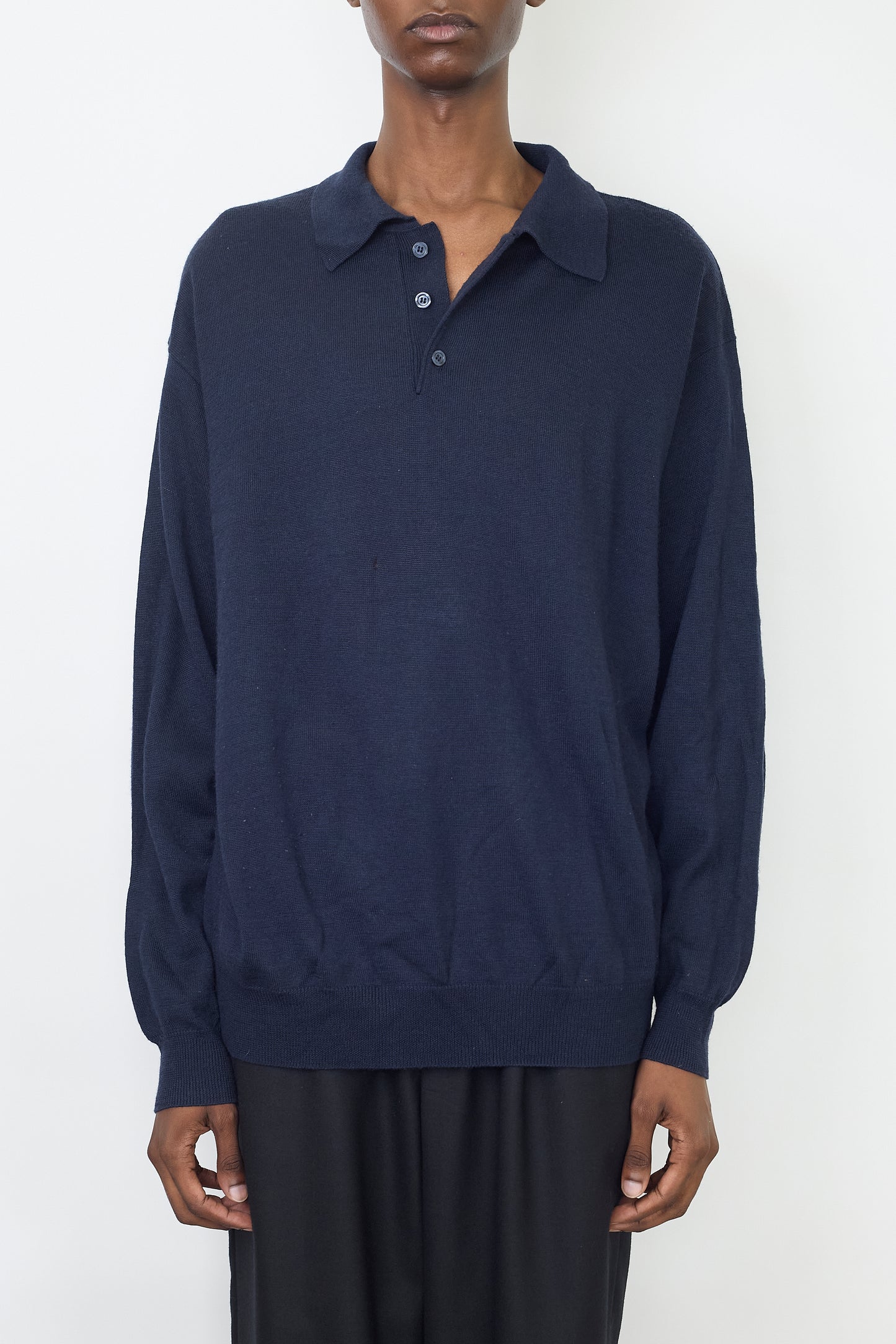 VINTAGE NAVY WOOL KNIT POLO SHIRT