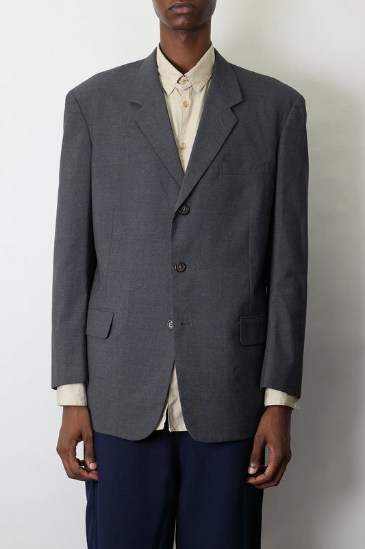 Y'S FOR MEN GRAY WOOL GABARDINE TAILORED JACKET