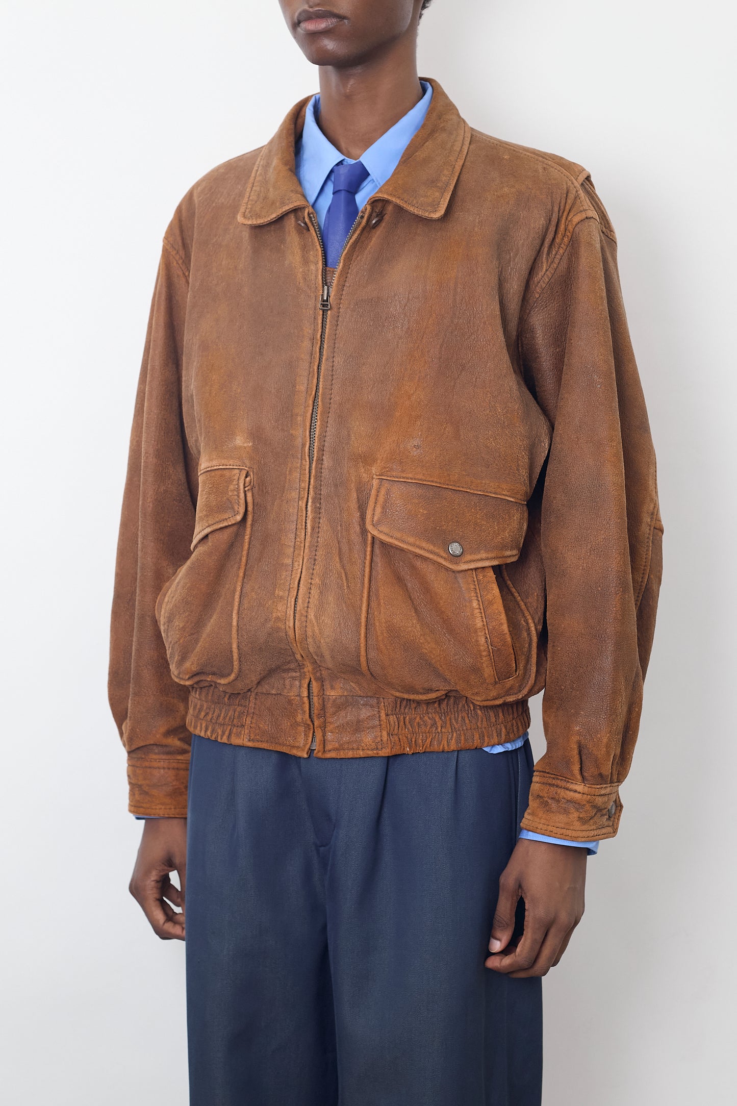 VINTAGE BROWN LEATHER BOMBER JACKET