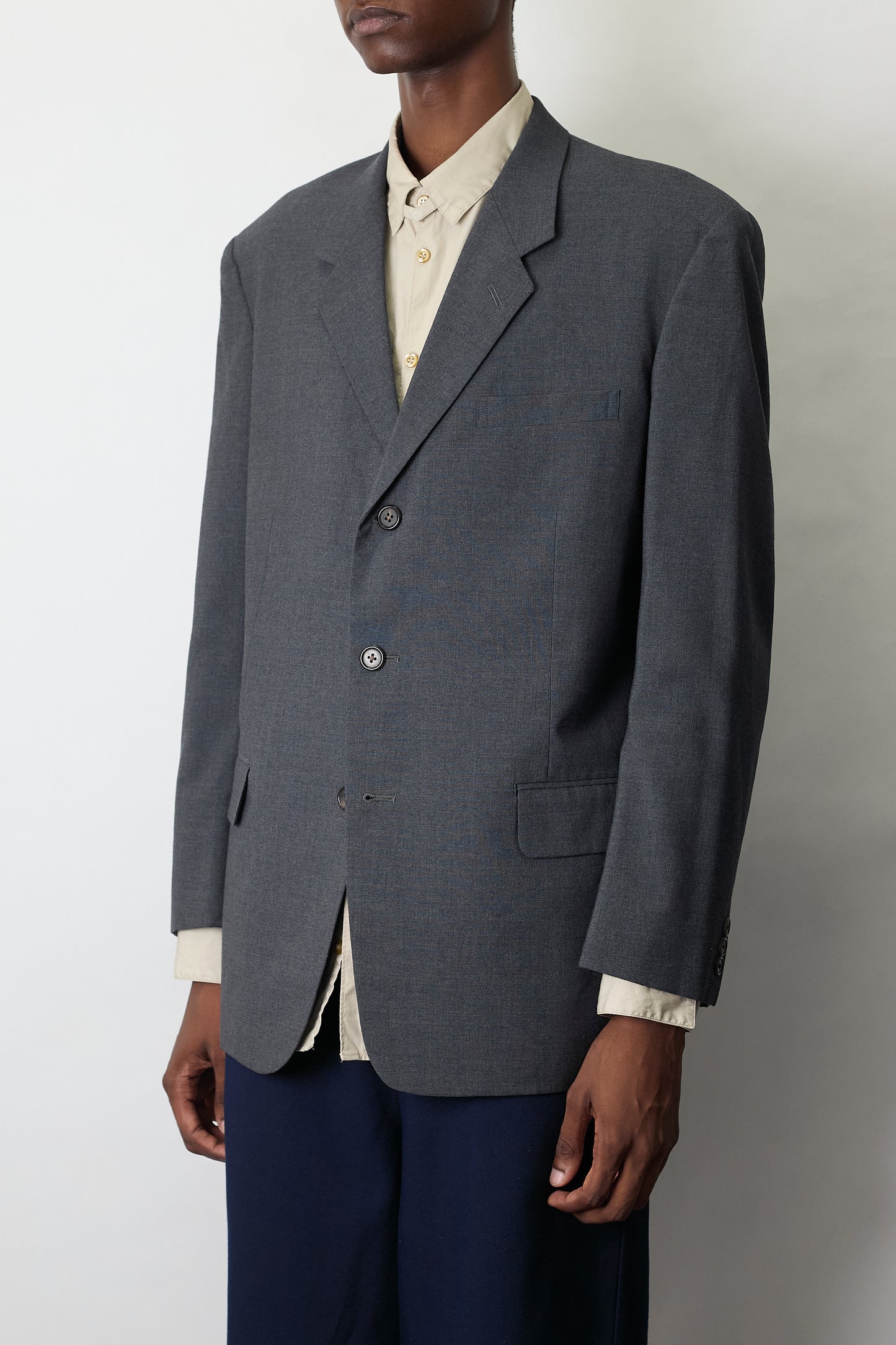 Y'S FOR MEN GRAY WOOL GABARDINE TAILORED JACKET