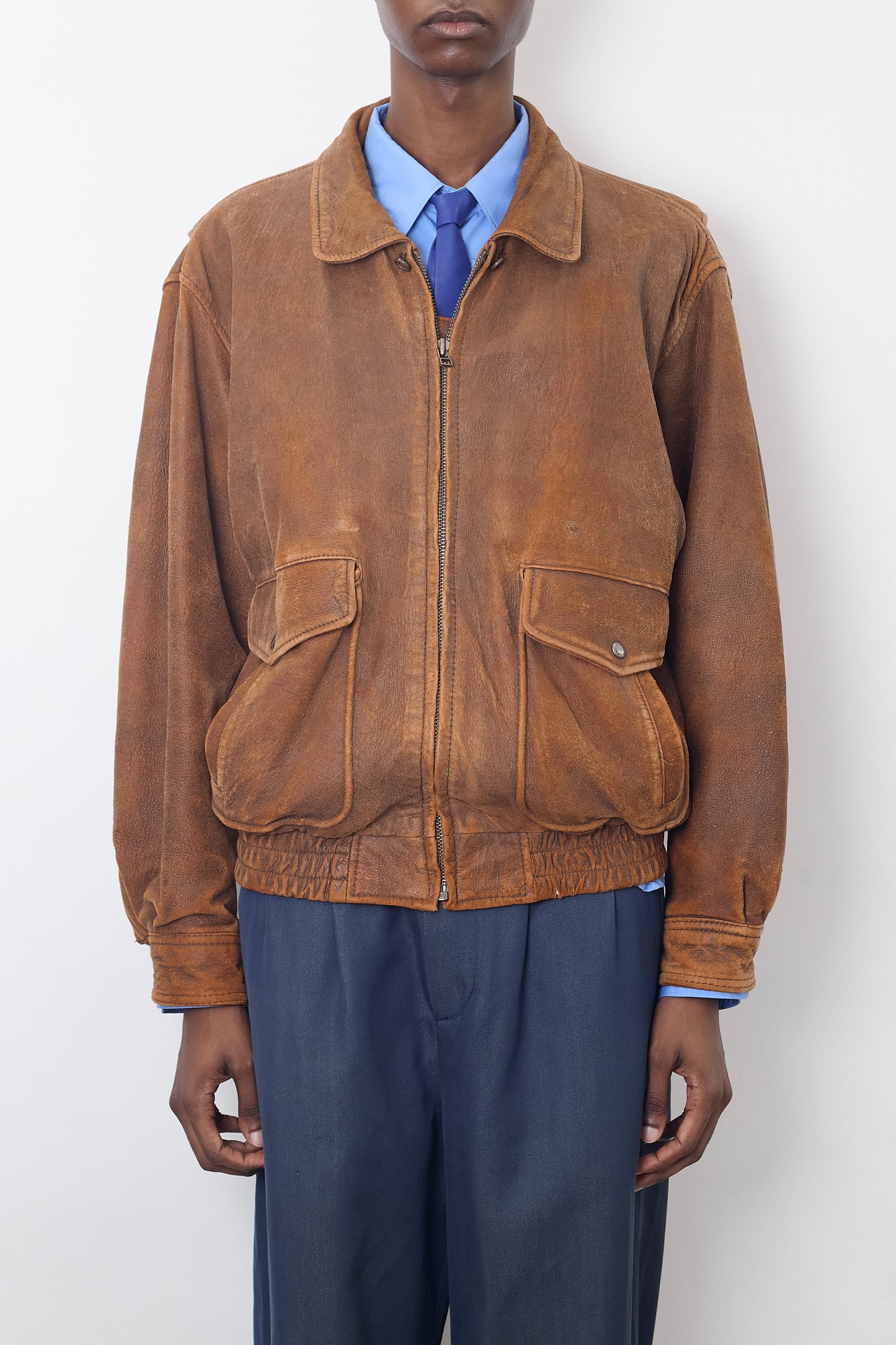 VINTAGE BROWN LEATHER BOMBER JACKET