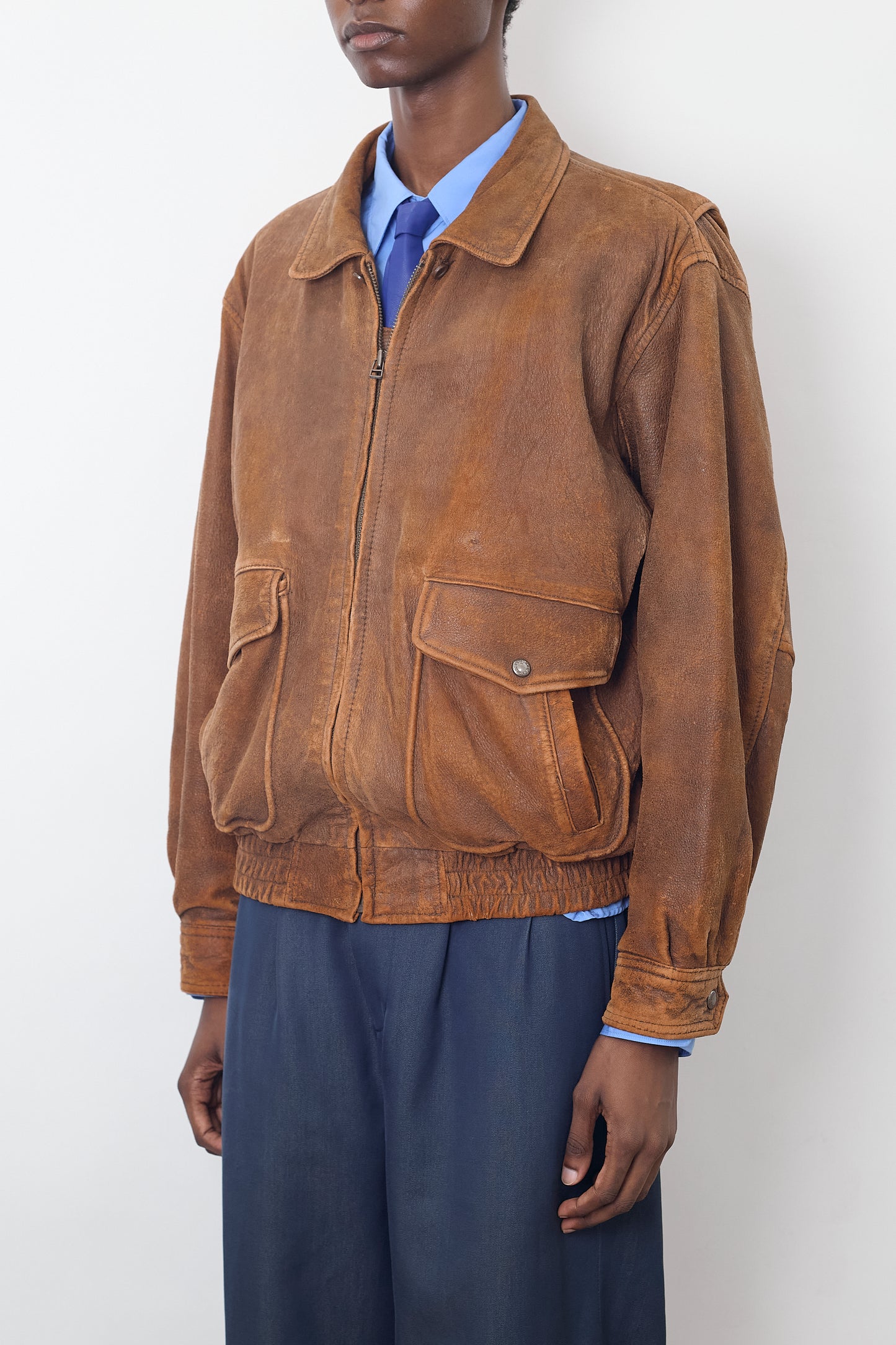 VINTAGE BROWN LEATHER BOMBER JACKET