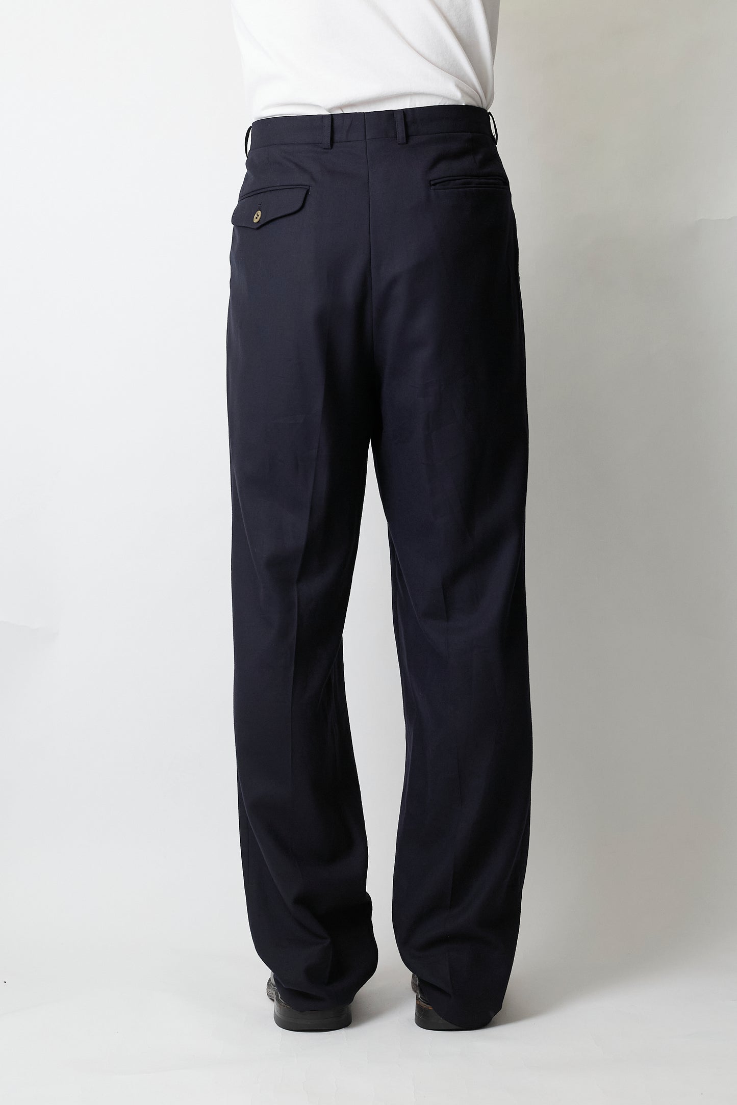 PAUL SMITH NAVY WOOL GABARDINE WIDE PANTS