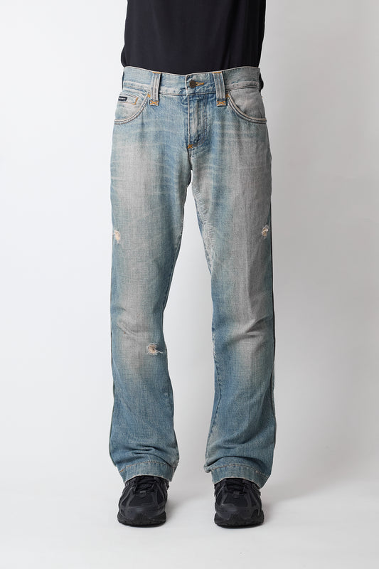 DOLCE&GABBANA DAMEGED DENIM FLARE PANTS