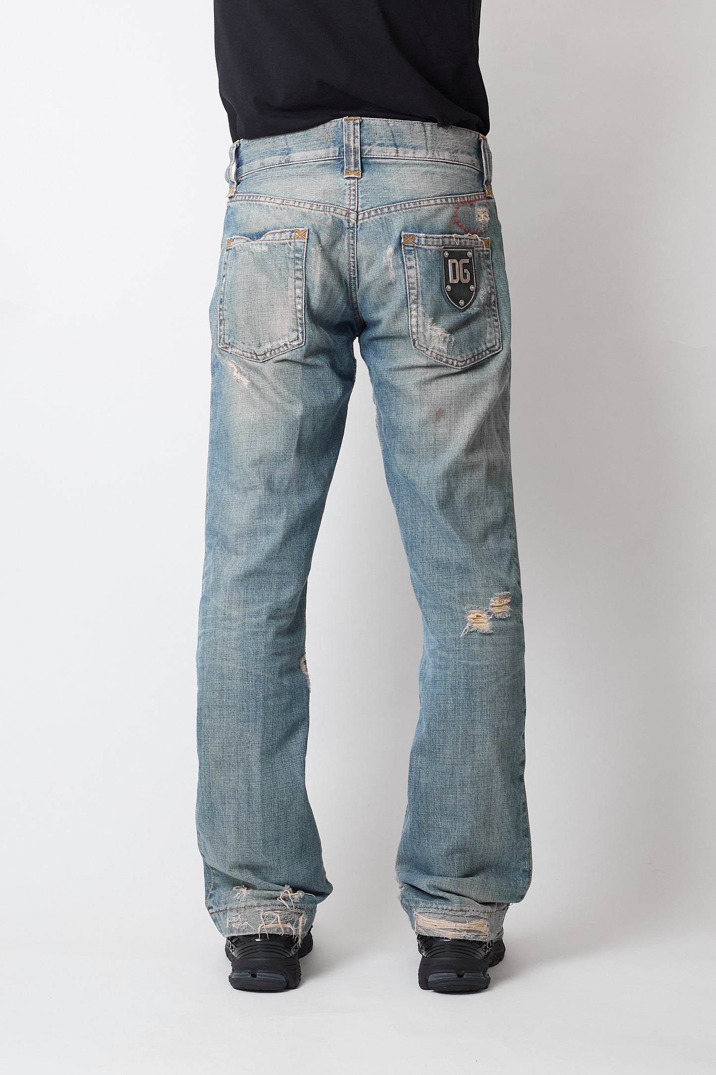 DOLCE&GABBANA DAMEGED DENIM FLARE PANTS