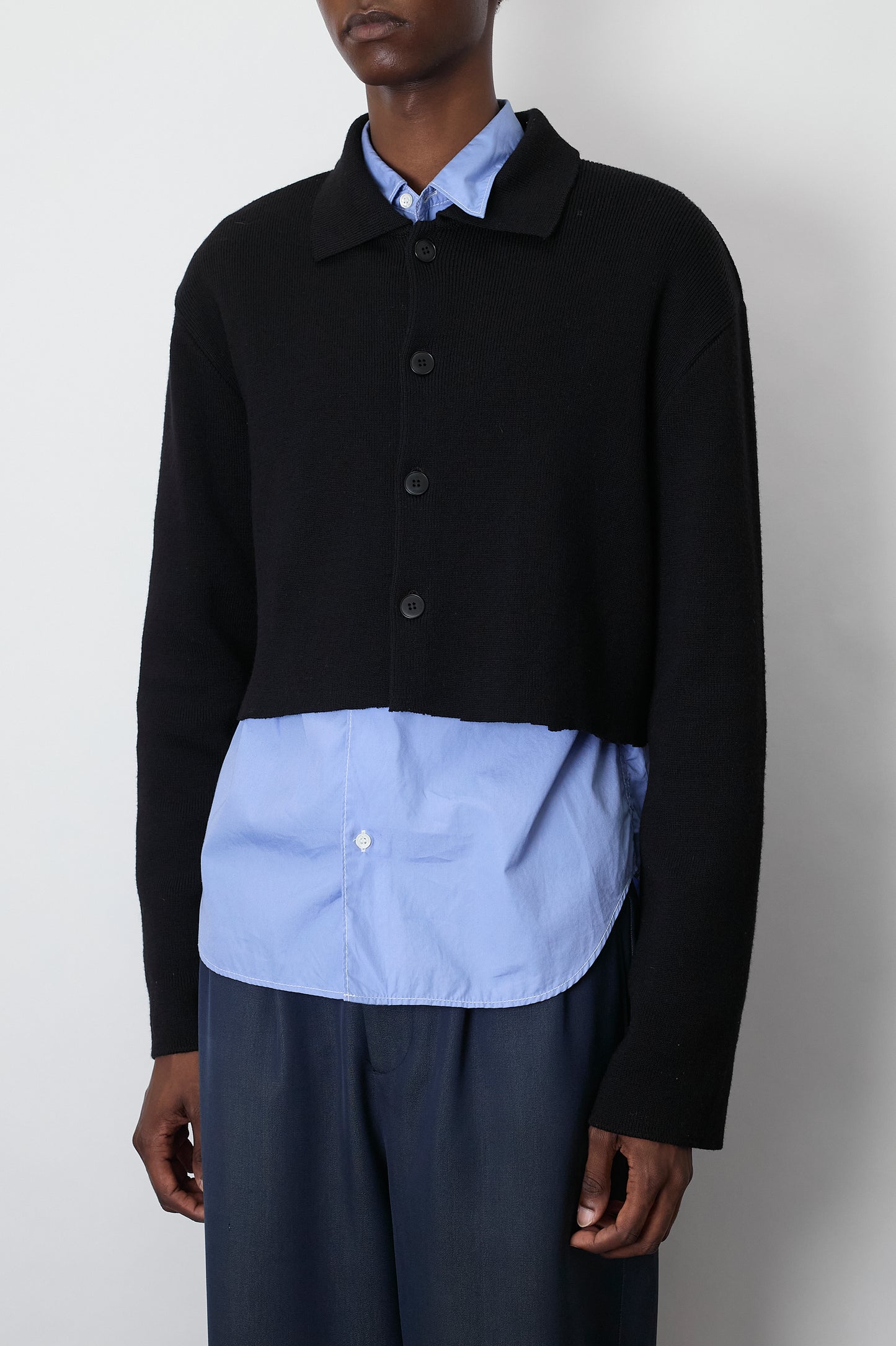 AGNES B. HOMME BLACK WOOL SHORT KNIT SHIRT MADE IN FRANCE