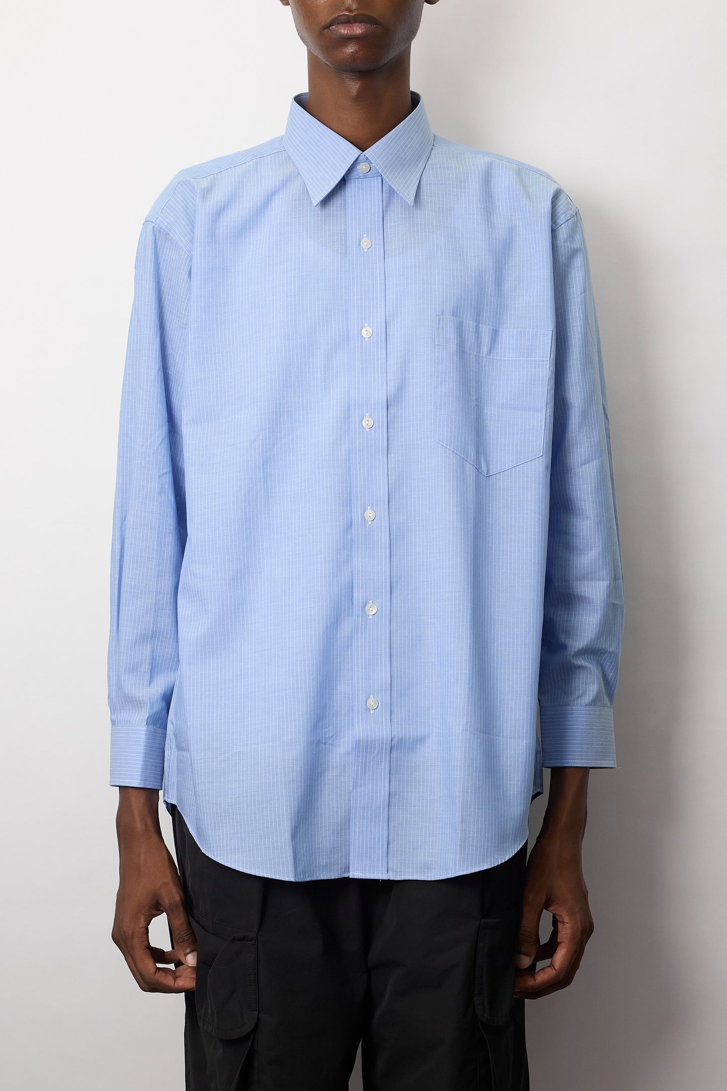 ISSEY MIYAKE SKY BLUE STRIPE WIDE SHIRT