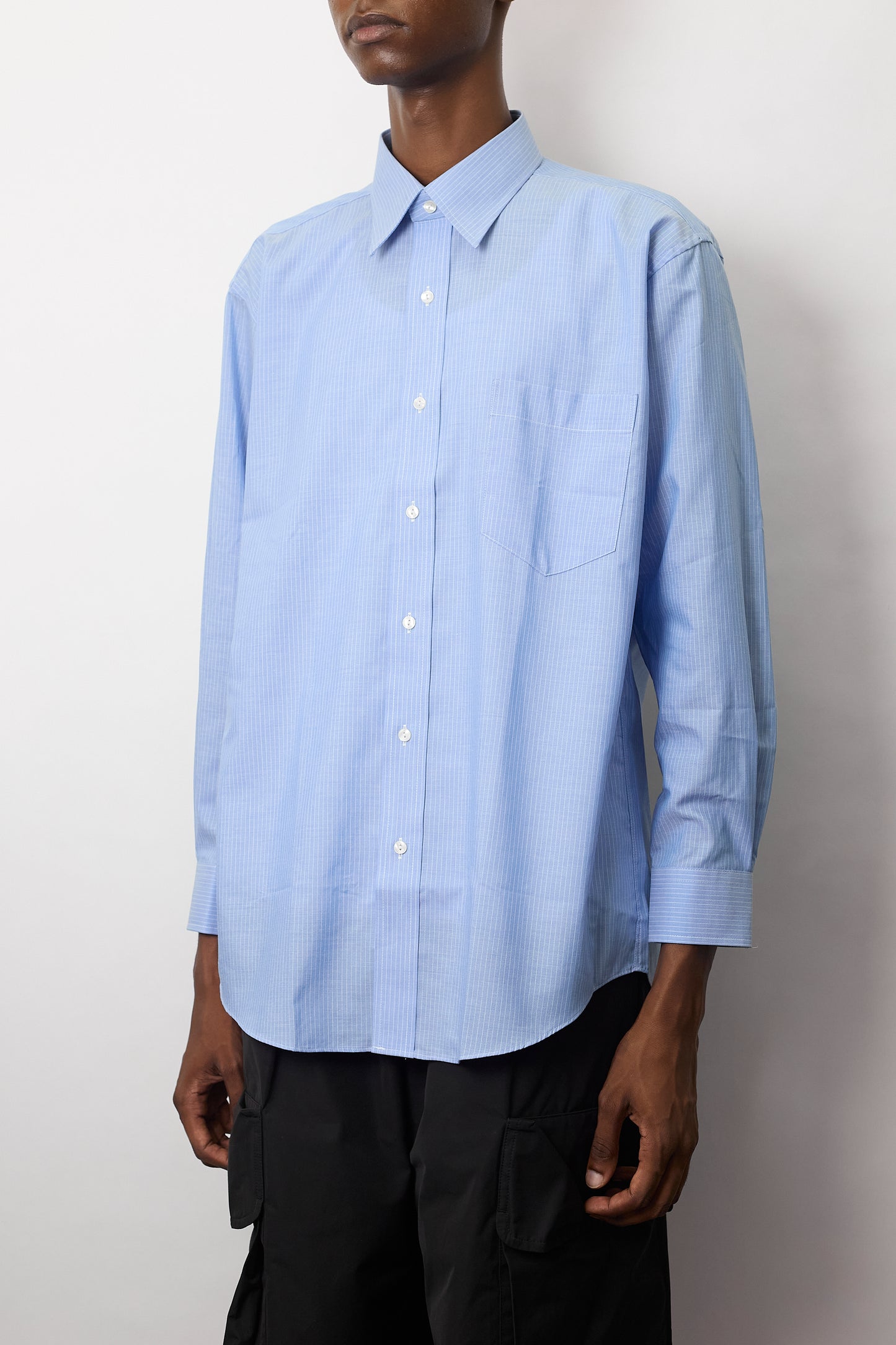 ISSEY MIYAKE SKY BLUE STRIPE WIDE SHIRT