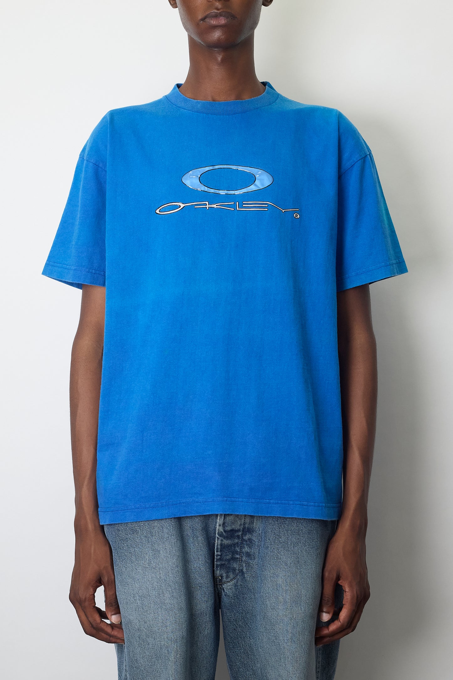 OAKLEY FADED BLUE HALF SLEEVE  T SHIRT MADE IN USA