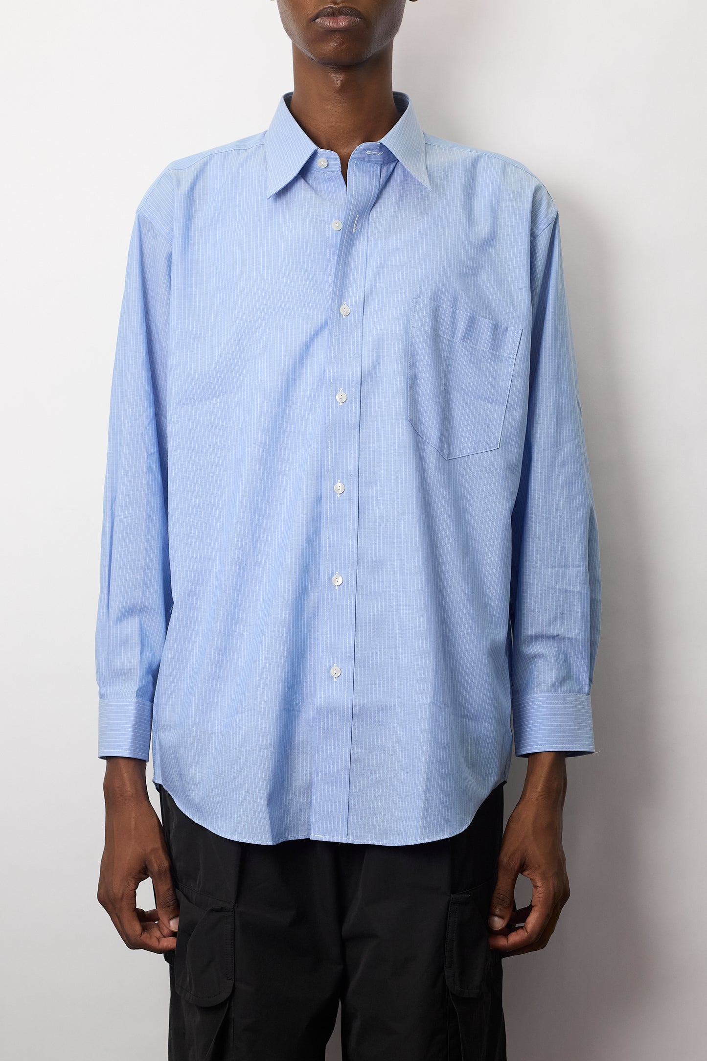 ISSEY MIYAKE SKY BLUE STRIPE WIDE SHIRT