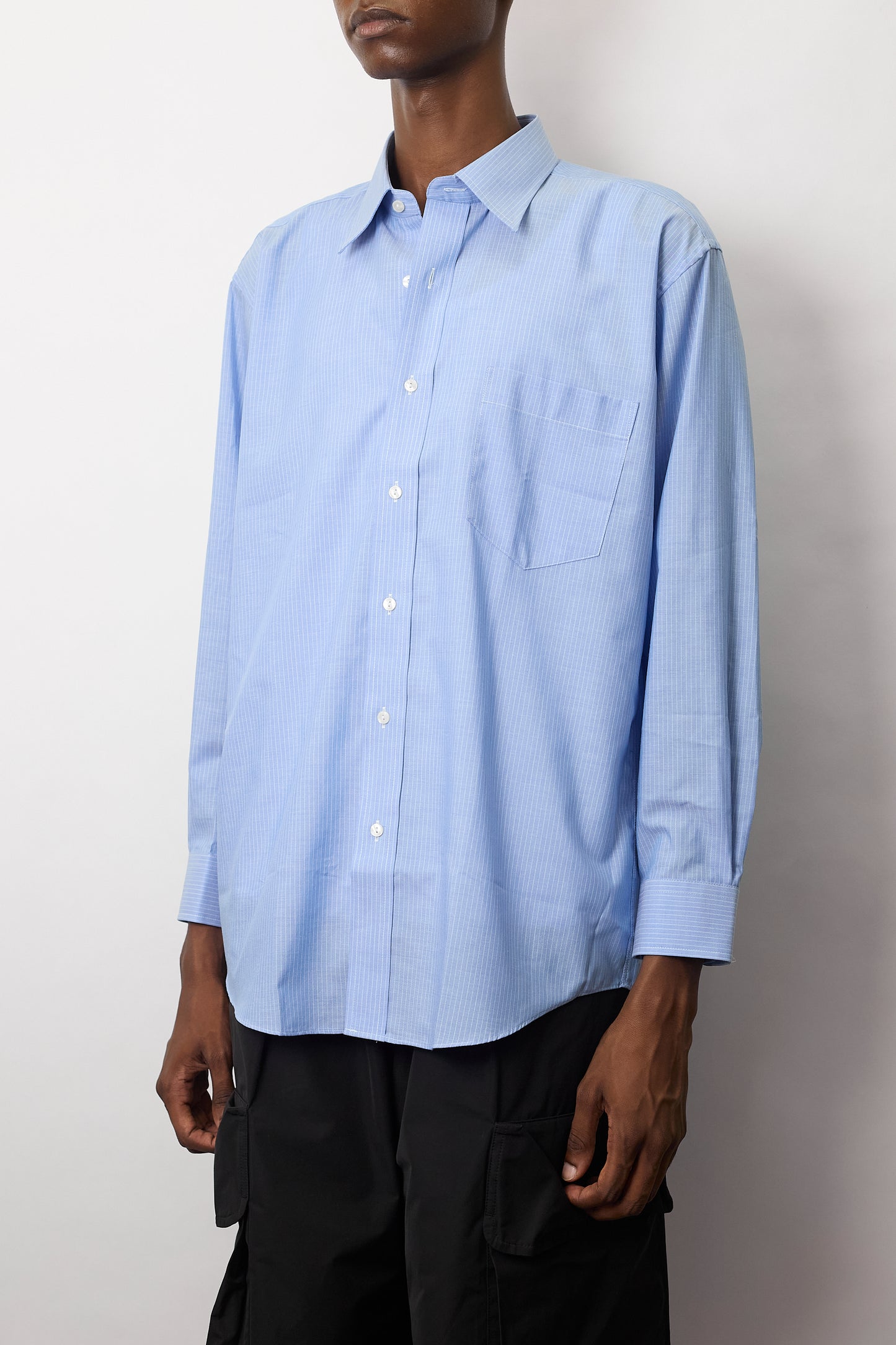 ISSEY MIYAKE SKY BLUE STRIPE WIDE SHIRT