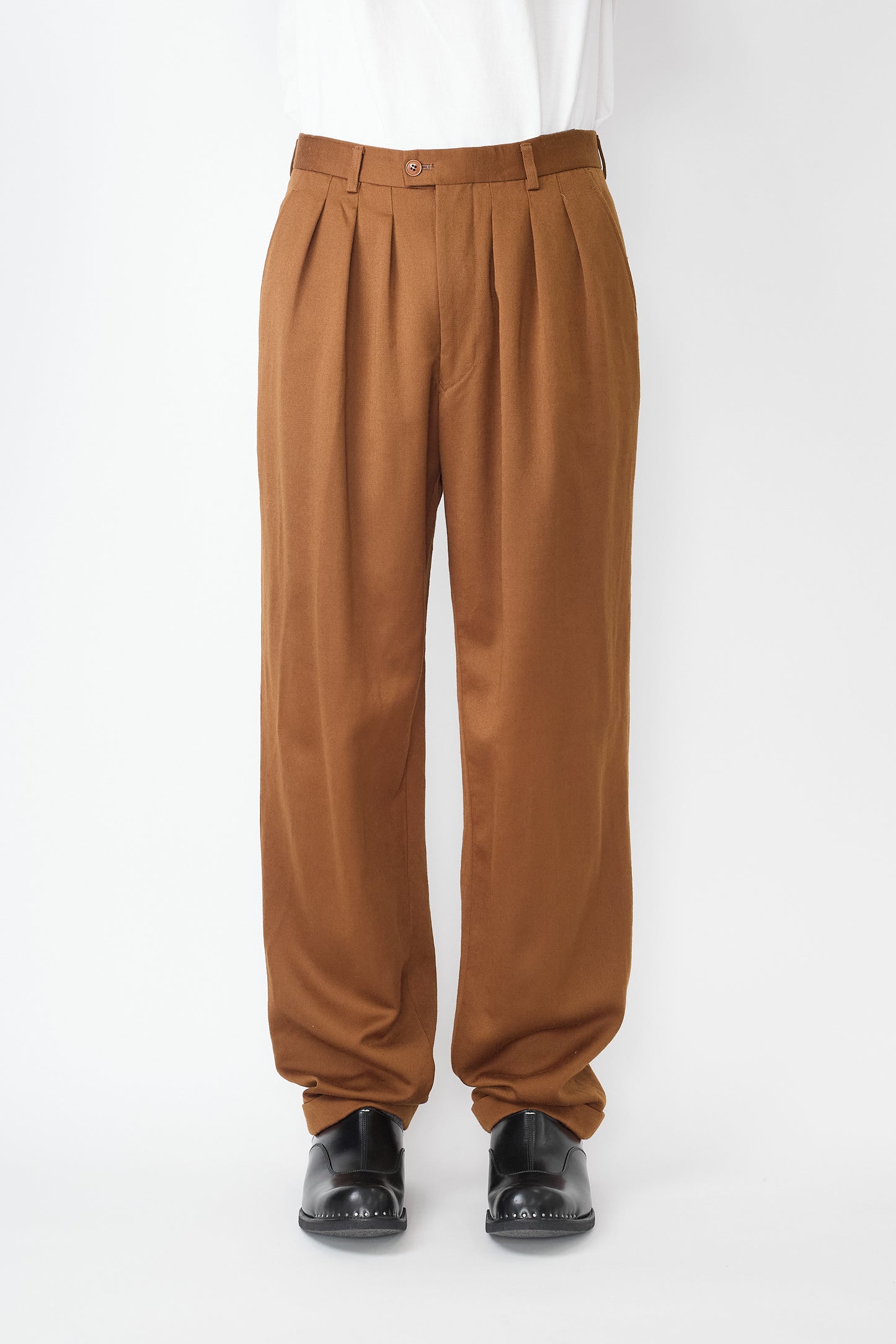 KENZO HOMME BROWN WOOL GABARDINE WIDE PANTS