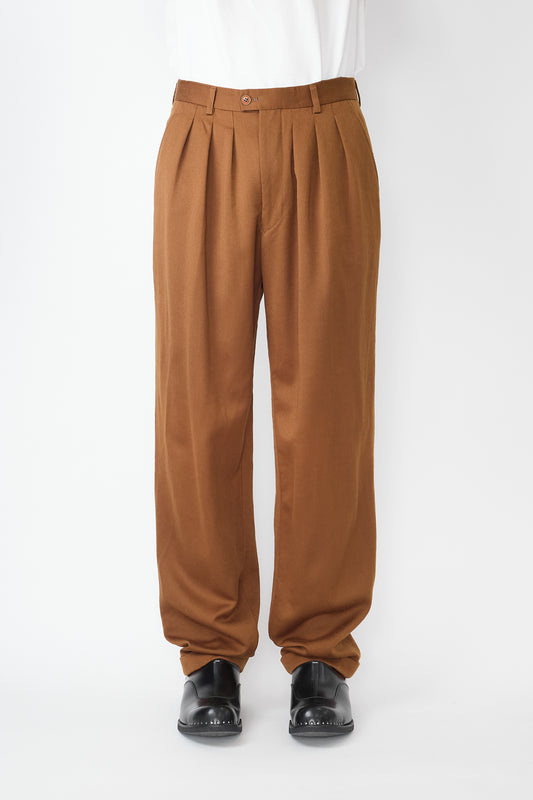 KENZO HOMME BROWN WOOL GABARDINE WIDE PANTS